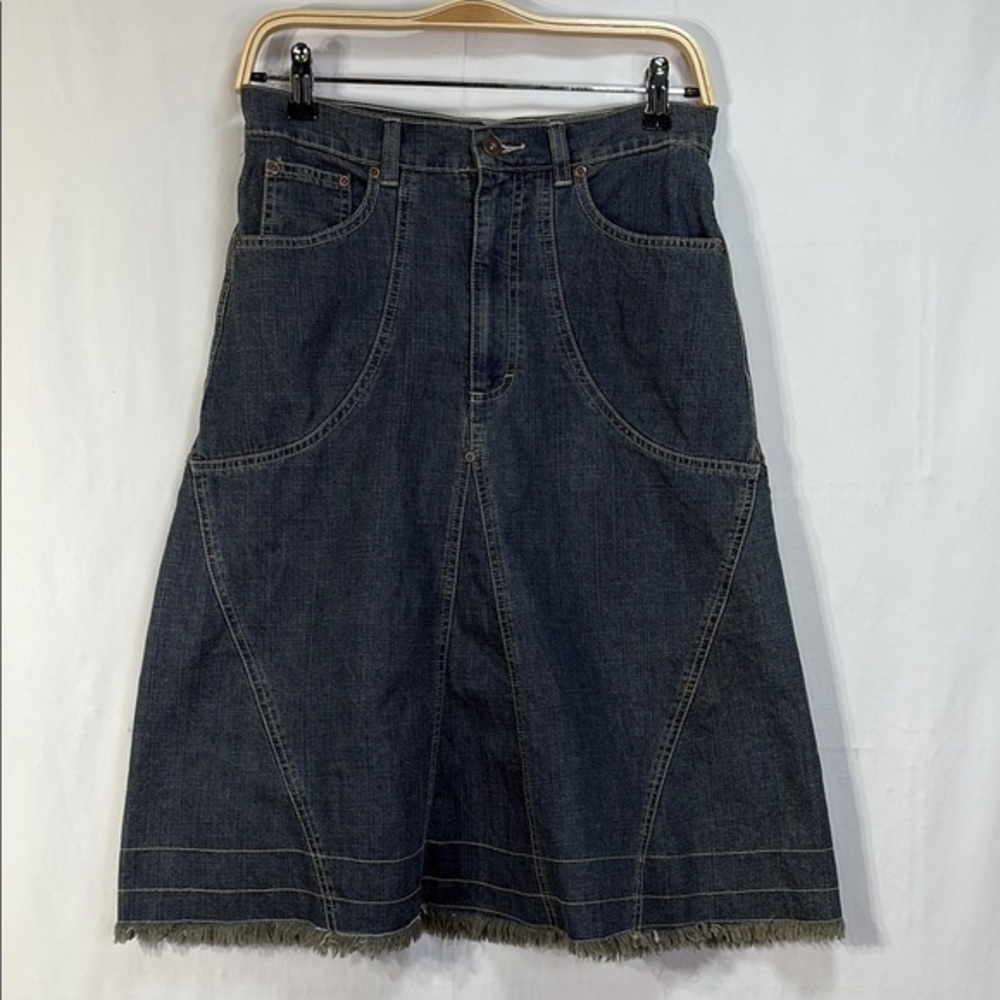 🐄 Gloria Vanderbilt Blue Denim a-line Skirt fray hem
